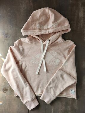 Roots Pink Cropped Beaver Logo Hoodie - Size XXS
